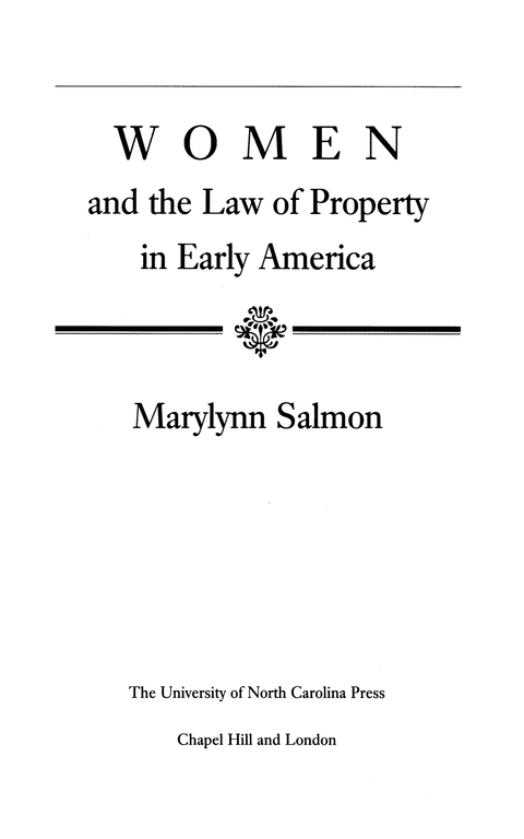 Cover image for book Women and the Law of Property in Early America