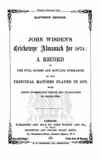 صورة الغلاف: Wisden Cricketers' Almanack 1874 1st edition