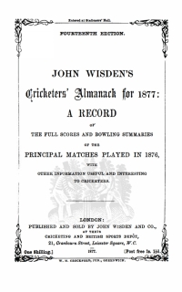 Titelbild: Wisden Cricketers' Almanack 1877 1st edition