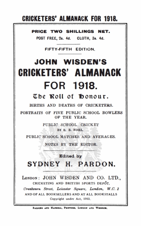 Cover image for book Wisden Cricketers' Almanack 1918
