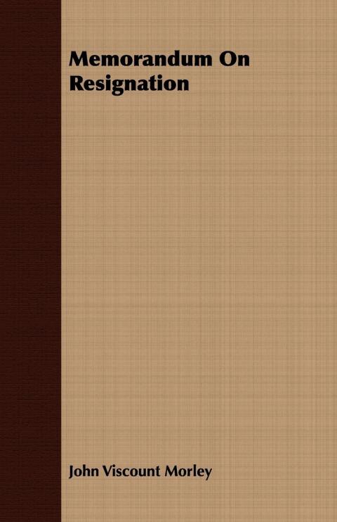 Cover image for book Memorandum On Resignation