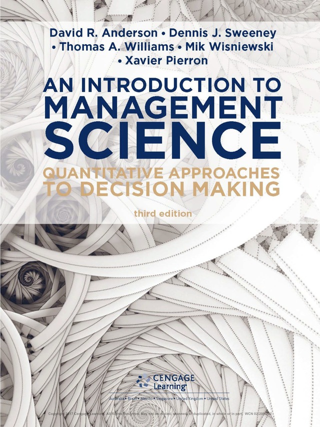 Introduction to Management Science Quantitative Approaches to Decision Making
