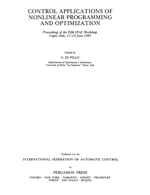 Cover image for book Control Applications of Nonlinear Programming and Optimization
