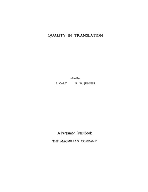 Cover image for book Quality in Translation