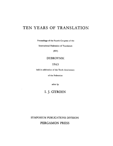 Cover image for book Ten Years of Translation