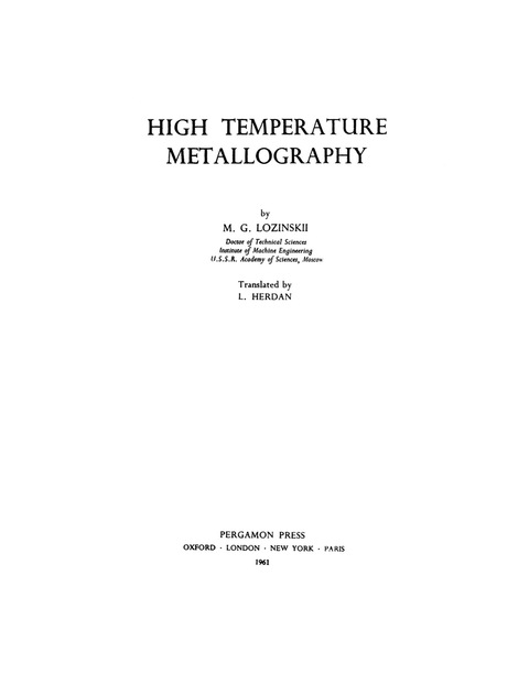 Cover image for book High Temperature Metallography