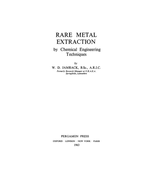Cover image for book Rare Metal Extraction by Chemical Engineering Techniques