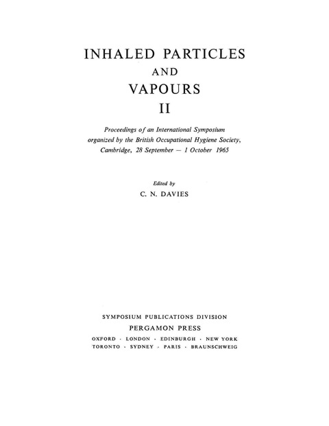 Cover image for book Inhaled Particles and Vapours
