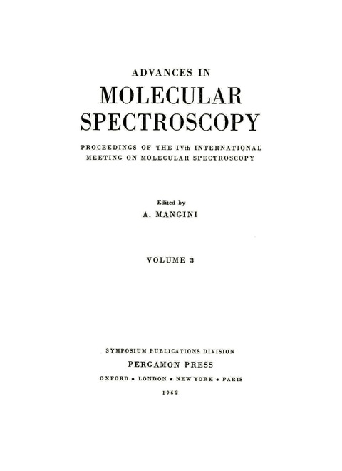 Cover image for book Advances in Molecular Spectroscopy