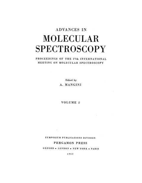 Cover image for book Advances in Molecular Spectroscopy