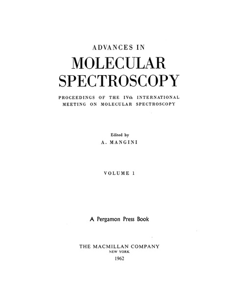 Cover image for book Advances in Molecular Spectroscopy