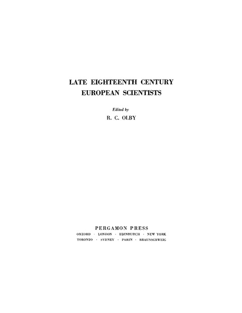 Cover image for book Late Eighteenth Century European Scientists