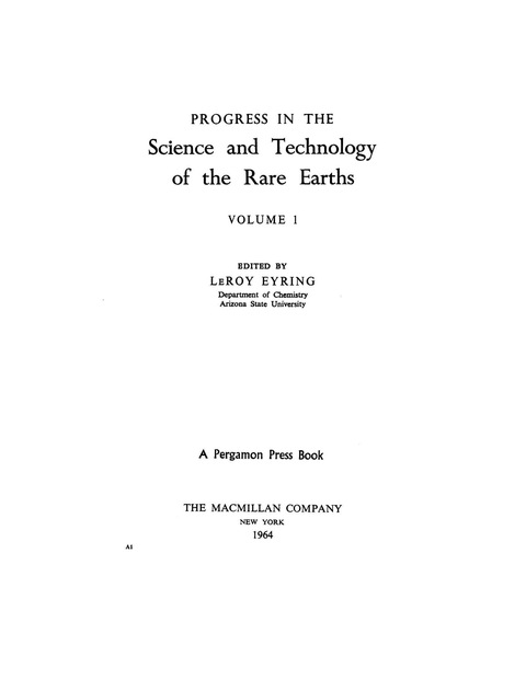 Cover image for book Progress in the Science and Technology of the Rare Earths