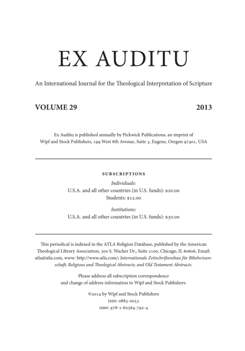 Cover image for book Ex Auditu - Volume 29
