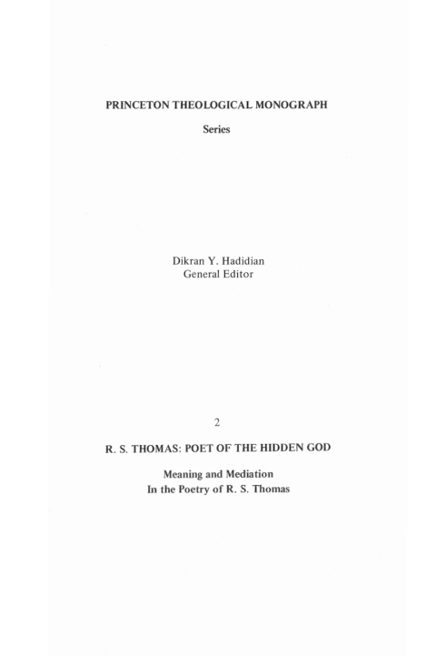 Cover image for book R.S. Thomas: Poet of the Hidden God