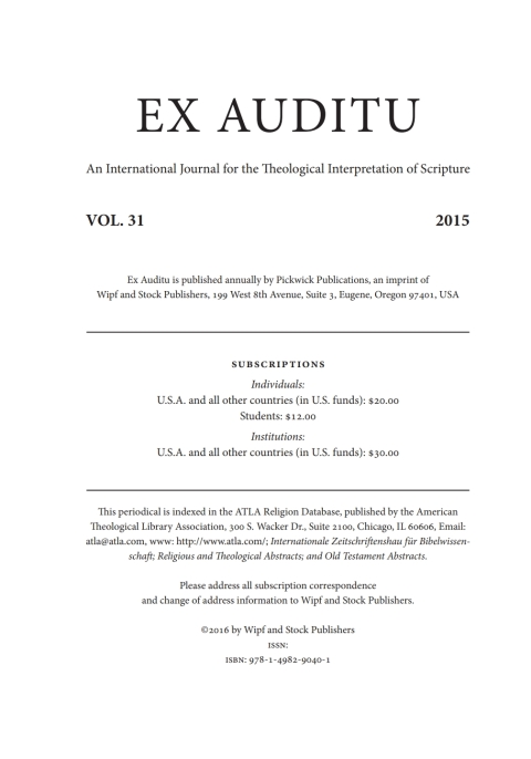 Cover image for book Ex Auditu - Volume 31