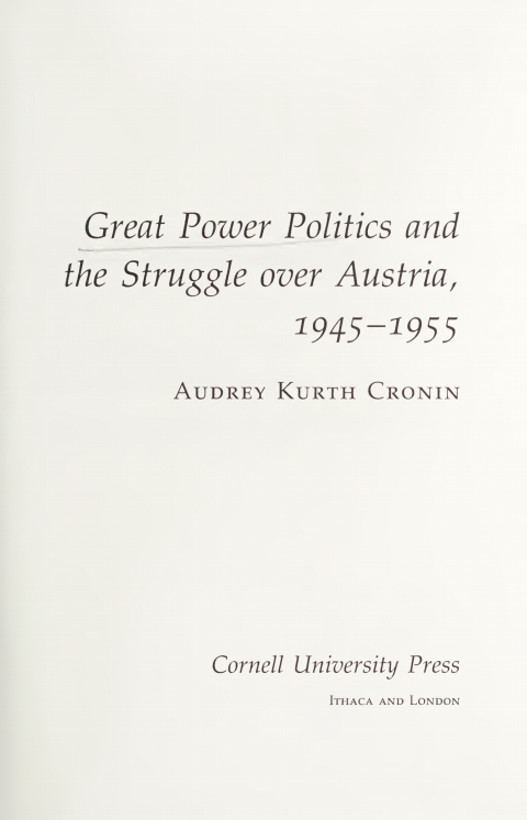 Cover image for book Great Power Politics and the Struggle over Austria, 1945–1955