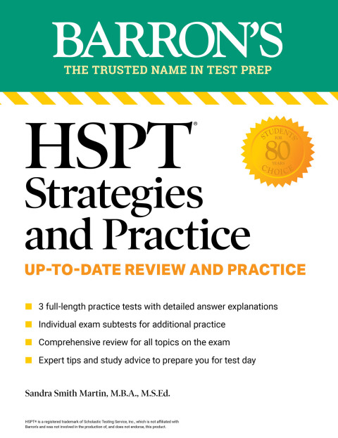 Cover image for book HSPT Strategies and Practice: 3 Practice Tests + Comprehensive Review + Practice + Strategies