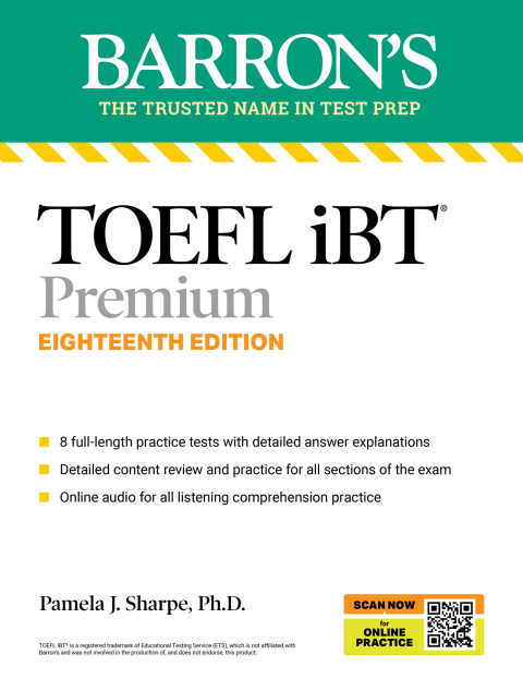 Cover image for book TOEFL iBT Premium with 8 Practice Tests + Online Audio, Eighteenth Edition