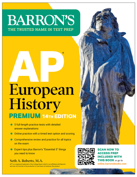 Cover image for book AP European History Premium, Fourteenth Edition: Prep Book with 5 Practice Tests + Comprehensive Review + Online Practice (2026)
