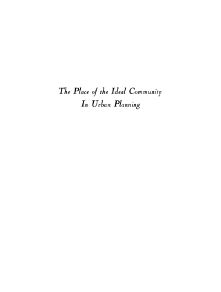 The Place of the Ideal Community in Urban Planning