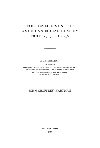The Development of American Social Comedy from 1787 to 1936