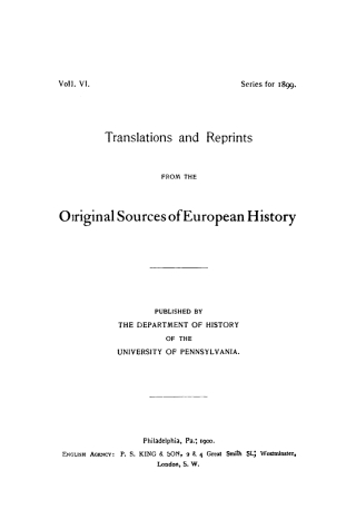 Translations and Reprints from the Original Sources of European History, Volume VI