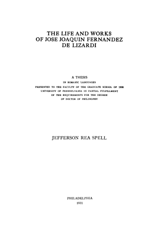 The Life and Works of José Joaquin Fernández de Lizardi