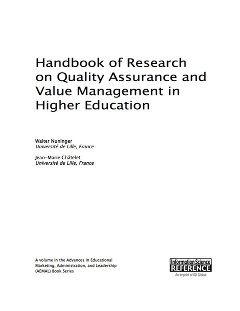 Cover image for book Handbook of Research on Quality Assurance and Value Management in Higher Education