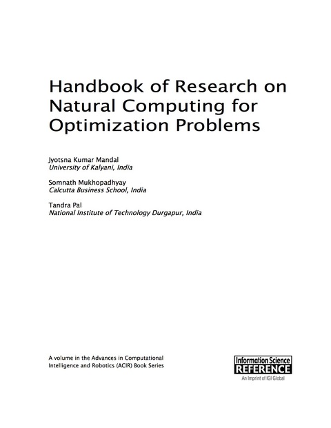 Cover image for book Handbook of Research on Natural Computing for Optimization Problems