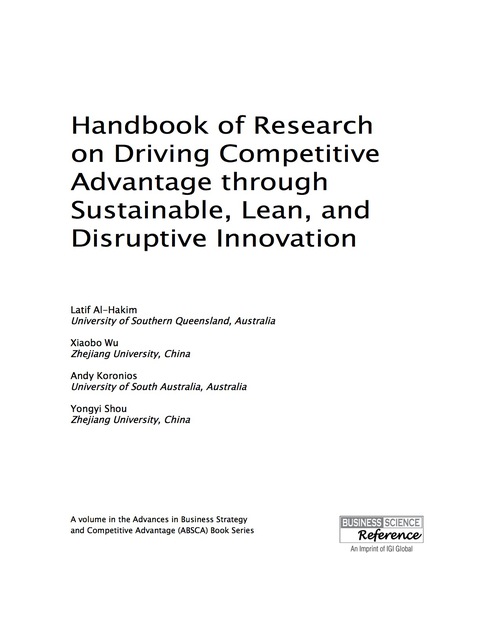 Cover image for book Handbook of Research on Driving Competitive Advantage through Sustainable, Lean, and Disruptive Innovation