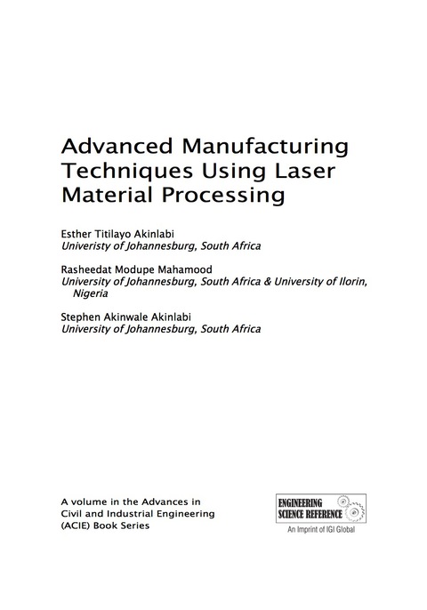 Cover image for book Advanced Manufacturing Techniques Using Laser Material Processing