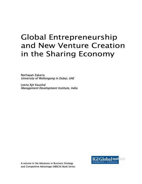 Cover image for book Global Entrepreneurship and New Venture Creation in the Sharing Economy