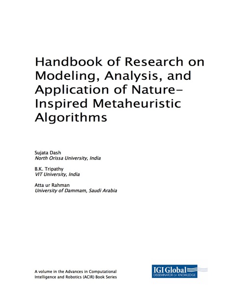 Cover image for book Handbook of Research on Modeling, Analysis, and Application of Nature-Inspired Metaheuristic Algorithms
