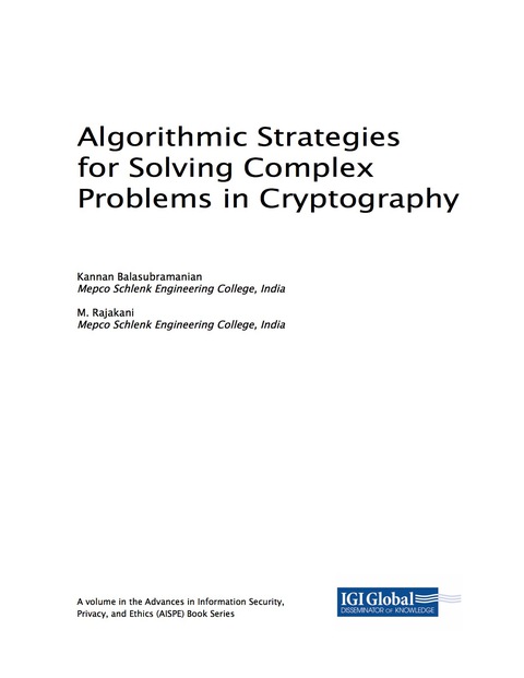 Cover image for book Algorithmic Strategies for Solving Complex Problems in Cryptography
