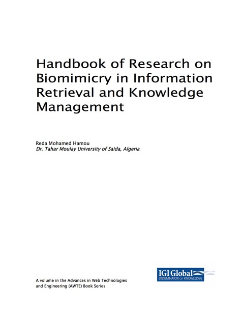 Cover image for book Handbook of Research on Biomimicry in Information Retrieval and Knowledge Management