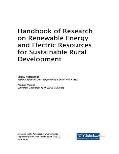 Cover image for book Handbook of Research on Renewable Energy and Electric Resources for Sustainable Rural Development