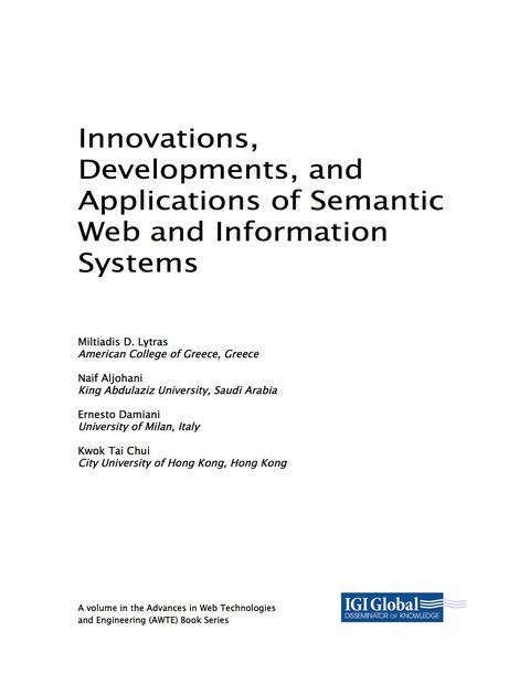 Cover image for book Innovations, Developments, and Applications of Semantic Web and Information Systems