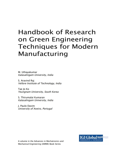 Cover image for book Handbook of Research on Green Engineering Techniques for Modern Manufacturing
