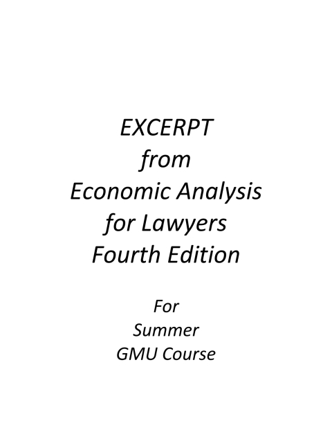 Cover image for book EXCERPT from Economic Analysis for Lawyers Fourth Edition For Summer 2026 GMU Course