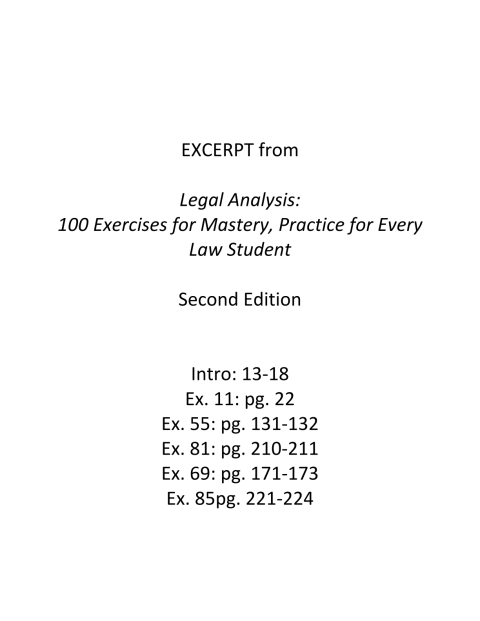 Cover image for book EXCERPT from Legal Analysis: 100 Exercises for SUMMER Course