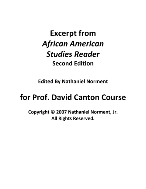 Cover image for book Excerpt from African American Studies Reader for Prof. David Canton Course