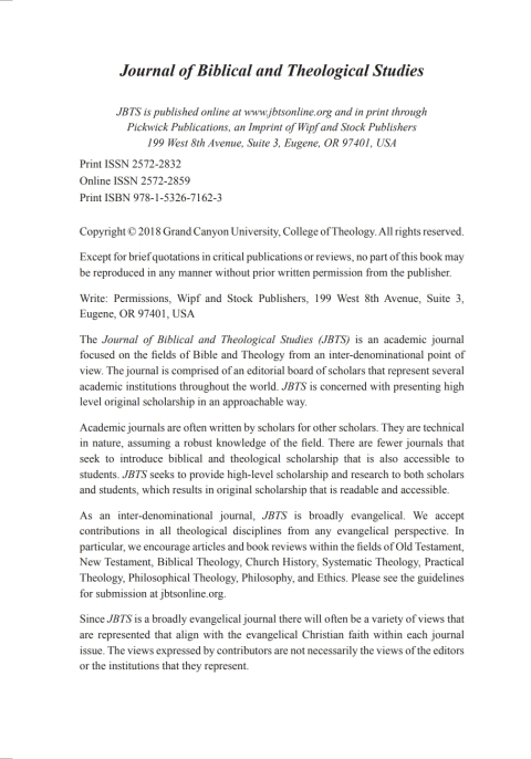 Cover image for book Journal of Biblical and Theological Studies, Issue 3.2