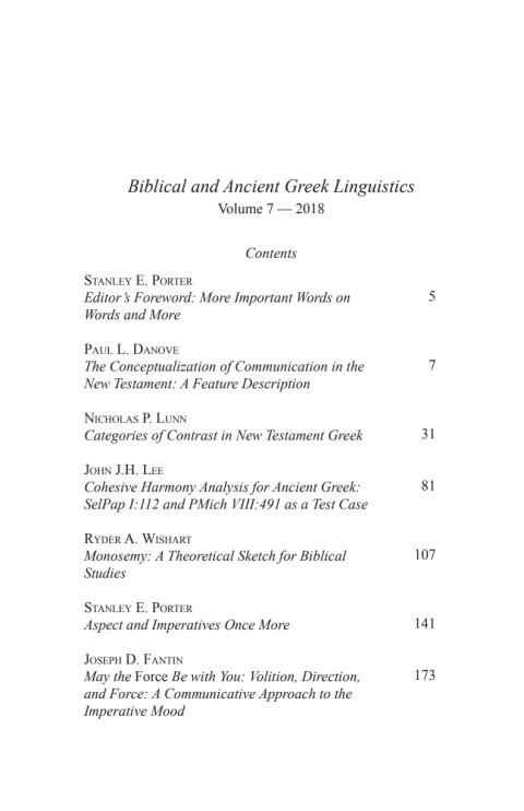 Cover image for book Biblical and Ancient Greek Linguistics, Volume 7