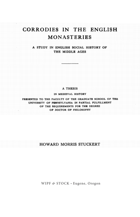Cover image for book Corrodies in the English Monasteries