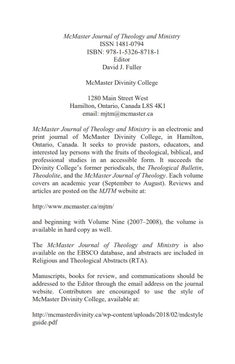 Cover image for book McMaster Journal of Theology and Ministry: Volume 19, 2017–2018