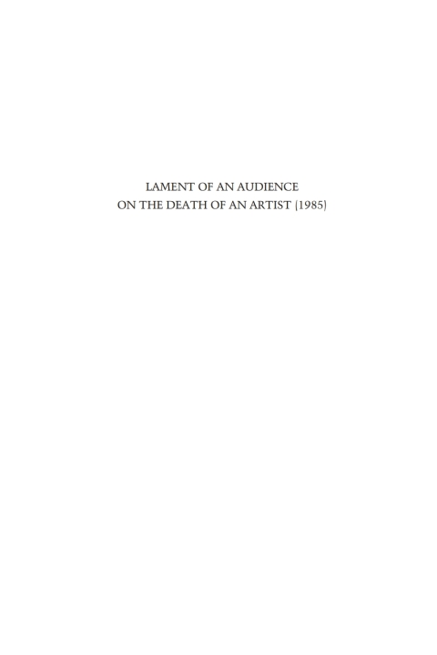 Cover image for book Lament of an Audience on the Death of an Artist