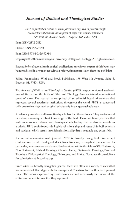 Cover image for book Journal of Biblical and Theological Studies, Issue 4.1
