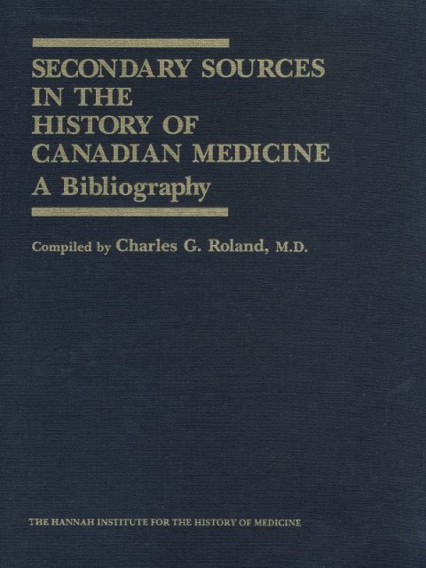 Cover image for book Secondary Sources in the History of Canadian Medicine