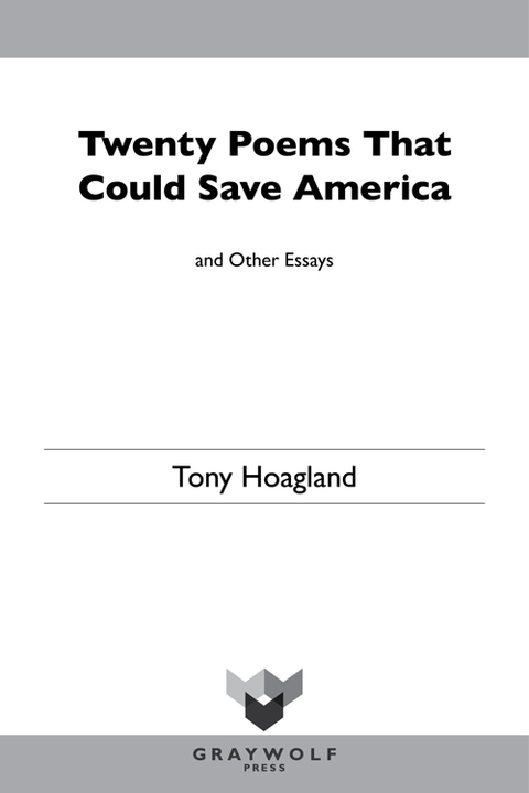 Cover image for book Twenty Poems That Could Save America and Other Essays